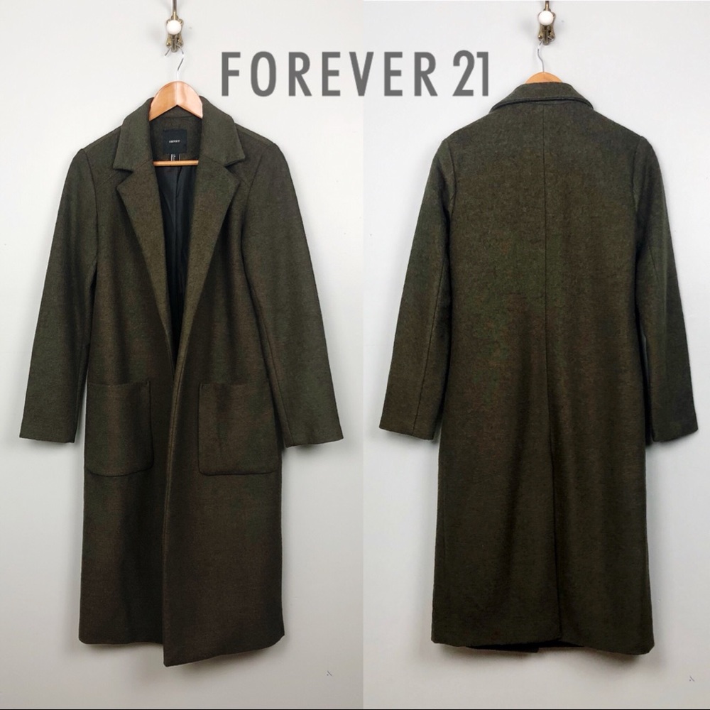 Olive Green Longline Wool Coat